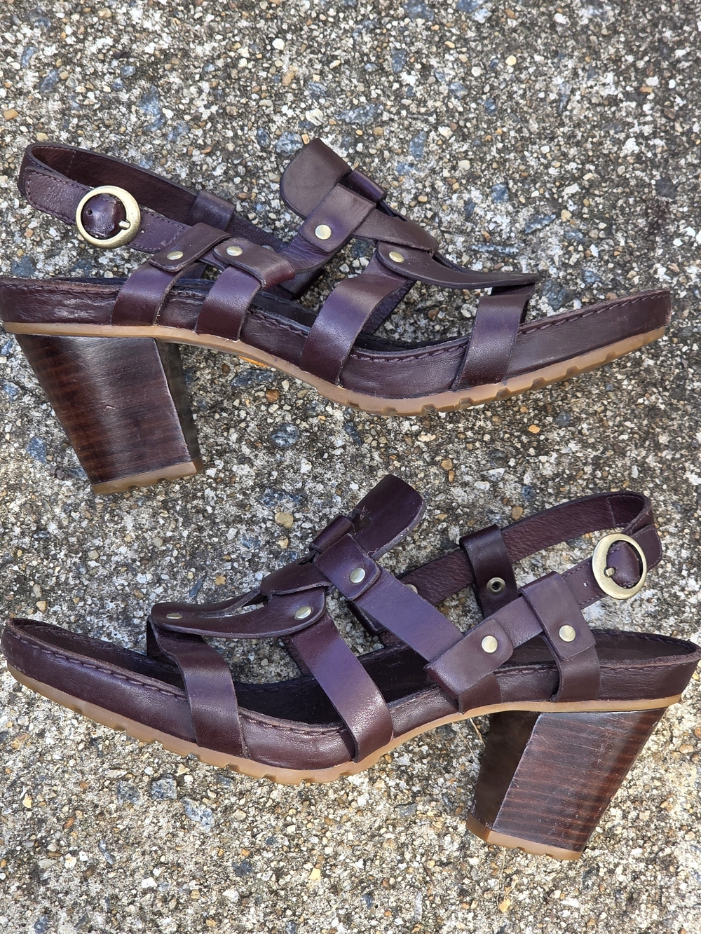 Timberland 62686 Brown‎ Leather Slingback Gladiator Sandals Block Heel Size 8M